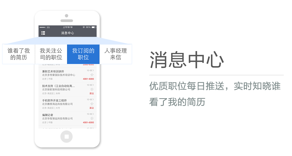 優(yōu)質(zhì)職位每日推送，實時知曉誰看了我的簡歷